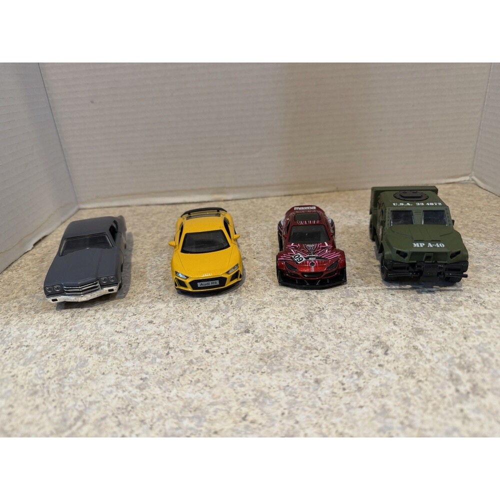 Diecast Car Lot 4pc Jada Chevelle Hot Wheels Mazda RMZ Audi R8 Military Truck